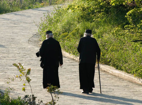 Monks near Xeropotamou monastery, Mount Athos, Halkidiki, Greece