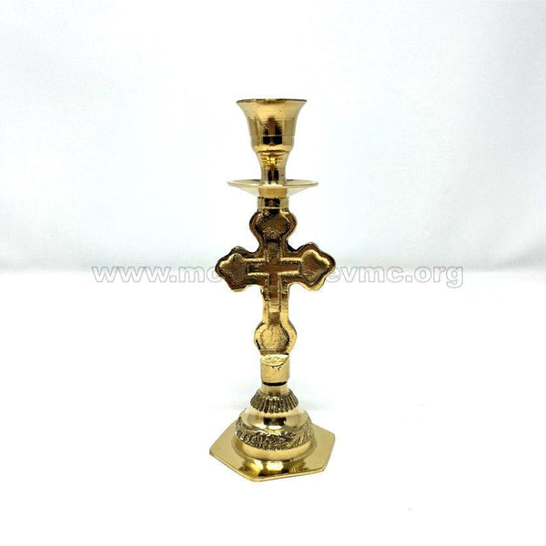 Smooth finish brass plated candle holder, crafted in Greece sold by the sisters of monasterevmc.org