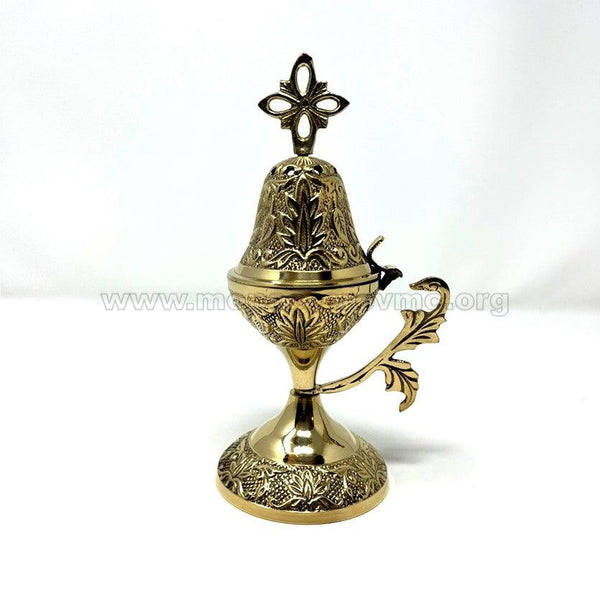 Greek Byzantine Christian Orthodox Brass Church Censer Incense Burner with Cross sold by the sisters of monasterevmc.org / Encensoir byzantin orthodoxe avec croix vendu par les soeurs du monasterevmc.org