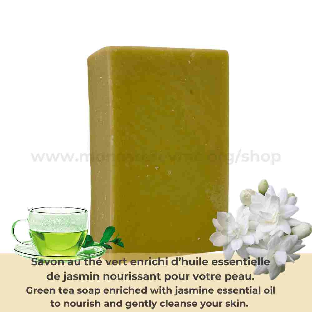 Jasmine & green tea noushing soap bar made by the sisters of monasterevmc.org - Savon nourissant au thé vert et huile essentielle de jasmin fait à la main par les soeurs du monasterevmc.org