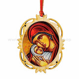 Mother of God the protectress of children, Decorative Christmas Ornament sold by the sisters of monasterevmc.org / Ornement en bois décoratif avec icône byzantine de la Mère de Dieu la protectrice des enfants vendu par les soeurs du monasterevmc.org