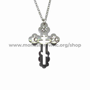 Orthodox stainless steel cross sold by the sisters of monasterevmc.org