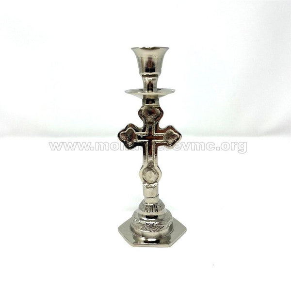 nickel candle holder made in Greece and sold by the sisters of monasterevmc.org 