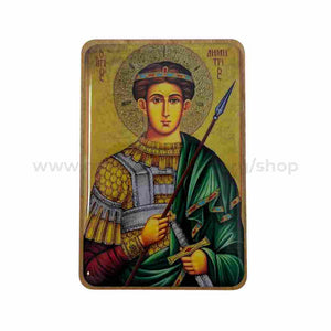 Orthodox pocket size icon of Saint Demetrios the myrrh streaming and Great Martyr of Pentapolis sold by the sisters of monasterevmc.org