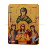 Orthodox pocket size icon of Saint Sophia & daughters Pistis, Elpis and Agape sold by the sisters of monasterevmc.org