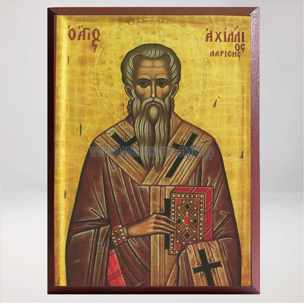 Saint Achilles metropolitan of Larissa, Byzantine Orthodox Icon made by the sisters of monasterevmc.org / Icône byzantine orthodoxe de Saint Achille métropolite de Larissa, faite à la main par les soeurs du monasterevmc.org