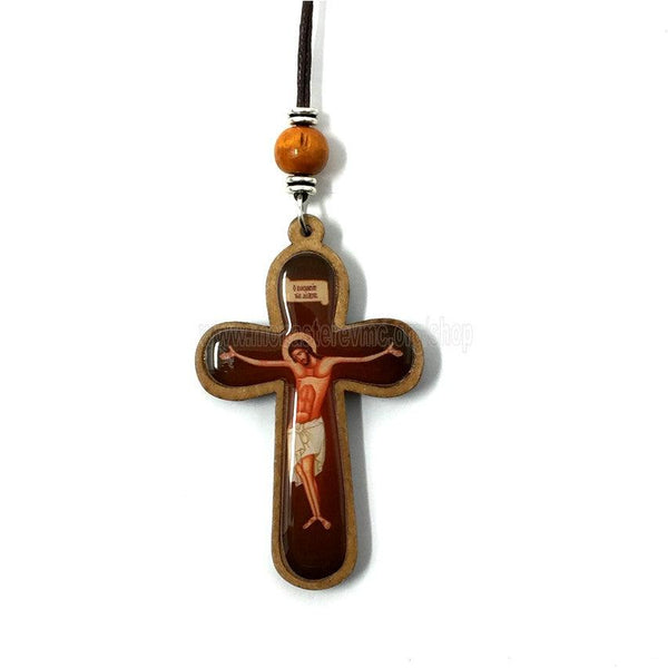 Orthodox Cross with Icon of Christ, car pendant made and sold by the sisters of monasterevmc.org / Croix avec icône byzantine orthodoxe du Christ, accessoire pour l'automobile,fait à la main et vendu par les soeurs du monasterevmc.org 