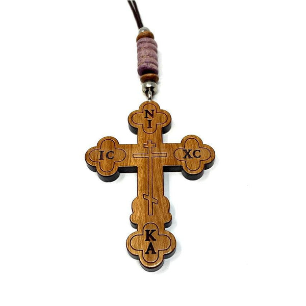 Orthodox Cross car pendant made and sold by the sisters of monasterevmc.org / Croix orthodoxe, accessoire pour l'automobile,fait à la main et vendu par les soeurs du monasterevmc.org