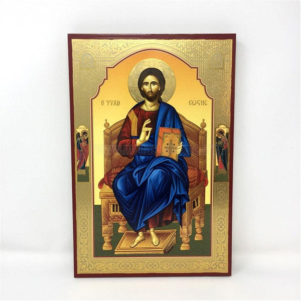 Christ Enthroned, Russian Style Orthodox Icon made by the sisters of monasterevmc.org / Icone de style russe orthodoxe du Christ sur le trône, faite par les soeurs du monasterevmc.org