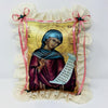 Byzantine Orthodox Icon of your choice of Saint printed on a satin pillow designed and handmade in Canada by the sisters of monasterevmc.org / Oreiller avec impression d'une icone byzantine  orthodoxe de votre choix conçu et fait à la main au Québec par les soeurs du monasterevmc.org