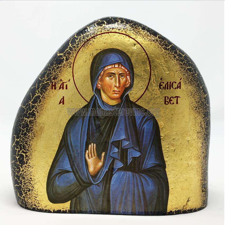 Saint Elizabeth on a gold gilded stone handmade by the Greek Orthodox sisters of the Monastery Virgin Mary the Consolatory. monasterevmc.org