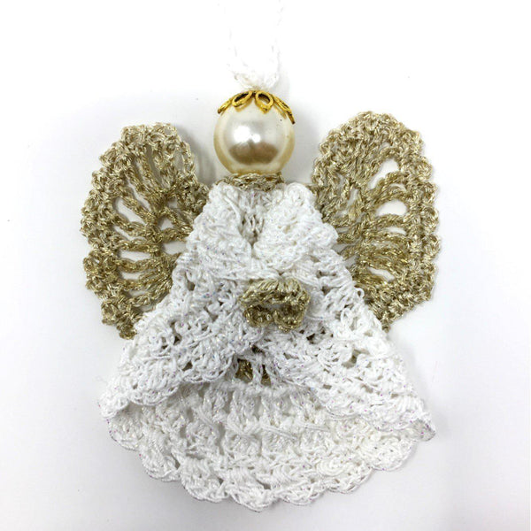 Hand crocheted angel Christmas decoration made by the sisters of monasterevmc. org/  Ange crocheté avec une auréole, décoration de Noël, faite à la main par les soeurs du monasterevmc.org