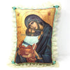 Byzantine Orthodox Icon of the Mother of God printed on a satin pillow designed and handmade in Canada by the sisters of monasterevmc.org / Oreiller avec impression d'une icone byzantine orthodoxe de la Mère de Dieu conçu et fait à la main au Québec par les soeurs du monasterevmc.org