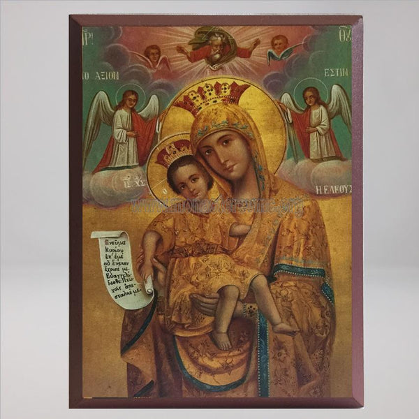 Theotokos, It is truly meet, byzantine orthodox custom made icon by the sisters of monasterevmc.org| Mère de Dieu, il est vraiment digne de te magnifier, icône byzantine orthodoxe fabriquée par les soeurs du monasterevmc.org