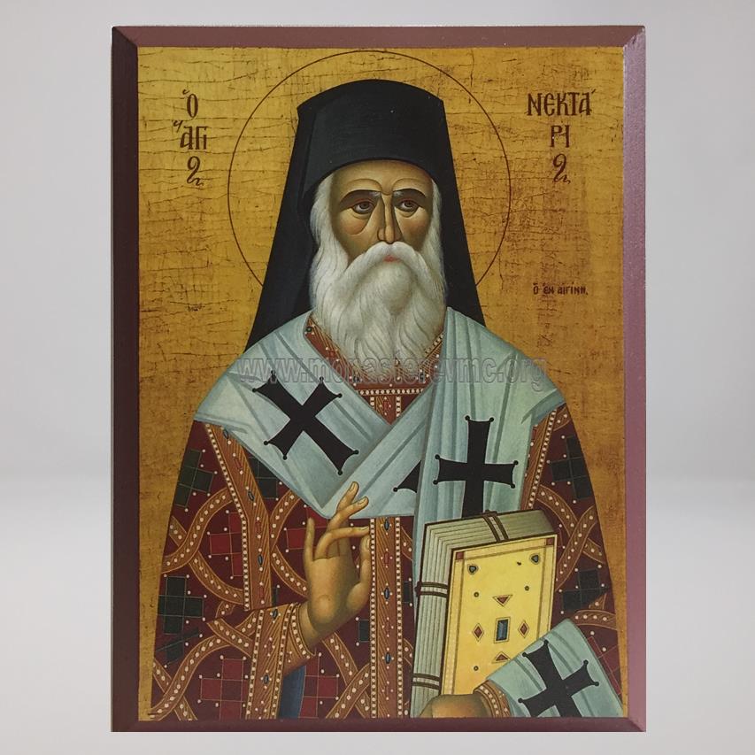 Saint Nektarios of Aegina, the wonderworker, byzantine orthodox custom made icon by the sisters of monasterevmc.org/ Icône byzantine orthodoxe de Saint Nectaire d'Égine, fabriquée par les soeurs du monasterevmc.org