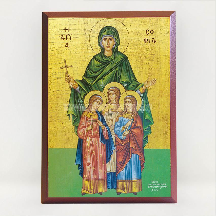 Saint Sophia the martyr of Rome and her three daughters Orthodox Icon made by the sisters of monasterevmc.org / Icone orthodoxe de Sainte Sophie la martyr de Rome et ses trois filles faite a la main par les soeurs du monasterevmc.org