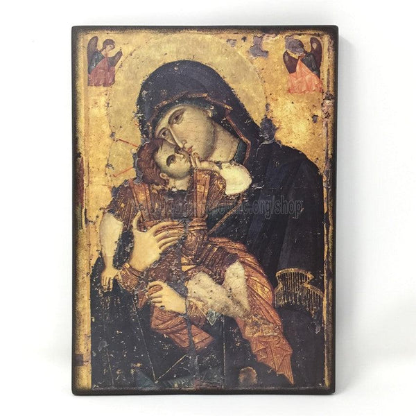 Mother of God the Sweet Kissing of Philotheou Mount Athos byzantine orthodox custom made icon by the sisters of monasterevmc.org /Mère de Dieu de la tendresse, icône du Mont Athos de style byzantine orthodoxe fabriquée par les soeurs du monasterevmc.org